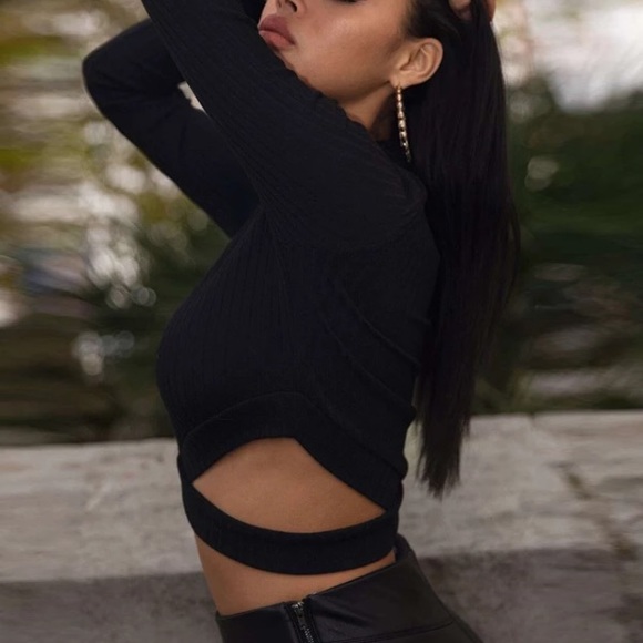 *PRICE DROP* Shein Ribbed Stand Collar Crisscross Long Sleeve - Picture 3 of 4